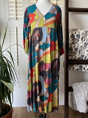 Colorful Abstract Floral Maxi Dress | Easel Los Angeles